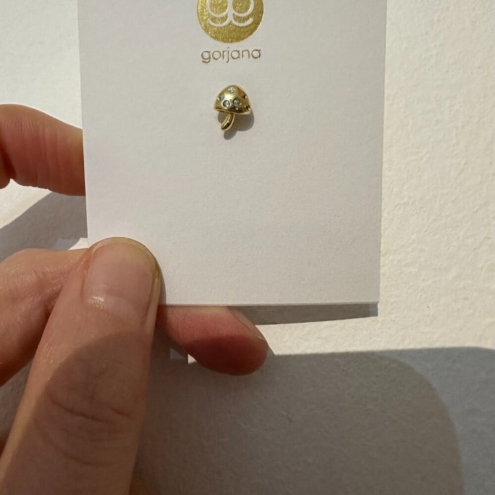 Gorjana Gold and CZ studded mushroom earring stud never worn - Picture 2 of 3
